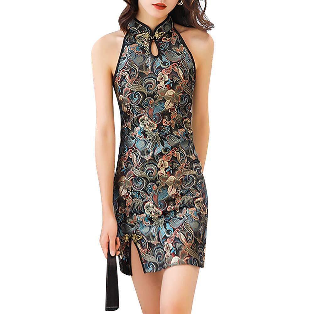 1580 Sleeveless Cheongsam Mandarin Collar Chinese Traditional Dragon